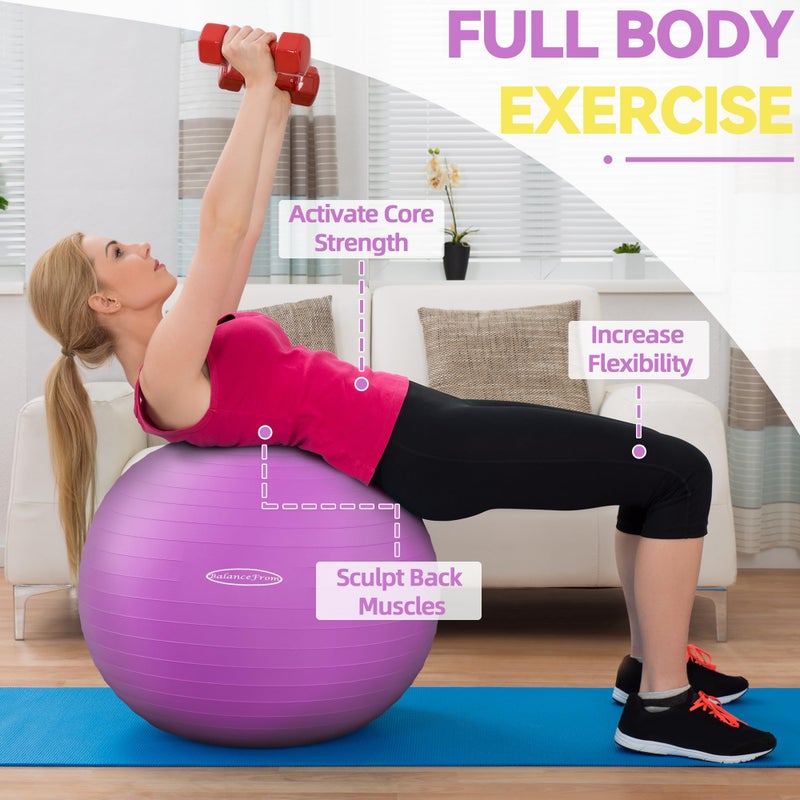 Fitvids كرة تمارين رياضية مقاومة للانفجار والانزلاق من Fitvids، كرة يوجا، كرة لياقة بدنية، كرة ولادة مع مضخة سريعة، سعة 2000 رطل، أرجواني 76.2 سم XL - Image 3